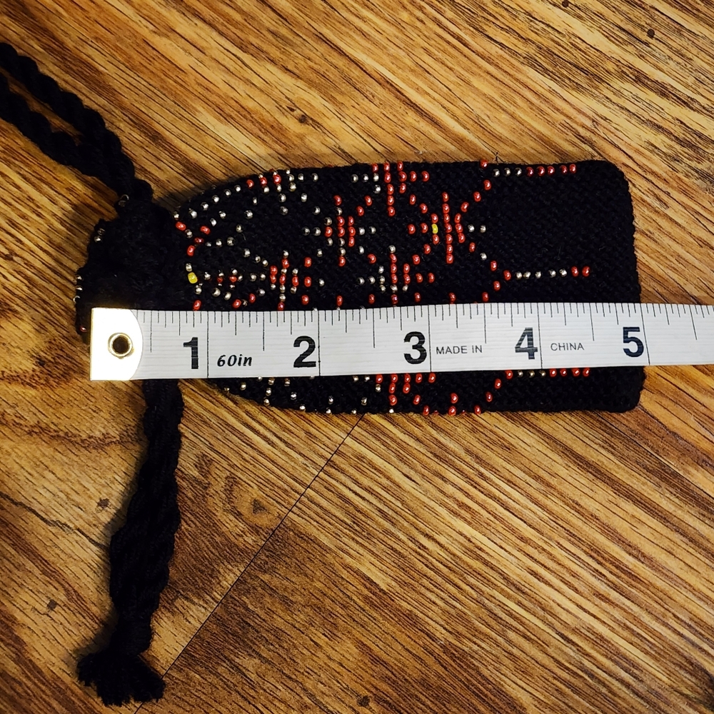 Beaded Black Drawstring Pouch - Picture 6 of 7